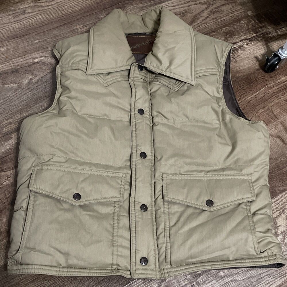 Vtg Adventure Gear Puffer Vest Double Layer Down Full Zip Mens M Tan Western